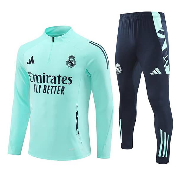24/25 Real Madrid Lake Blue Half Zipper Jacket+Long Pants - Image 17