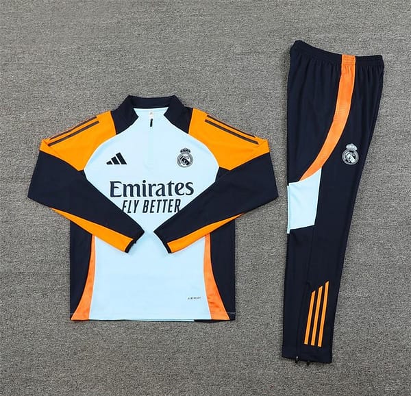 24/25 Real Madrid Light Blue/Orange Half Zipper Jacket+Long Pants - Image 14