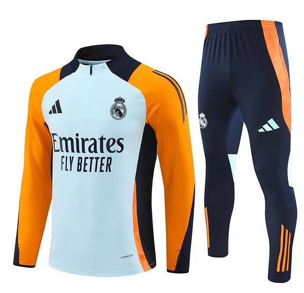24/25 Real Madrid Light Blue/Orange Half Zipper Jacket+Long Pants - Image 17