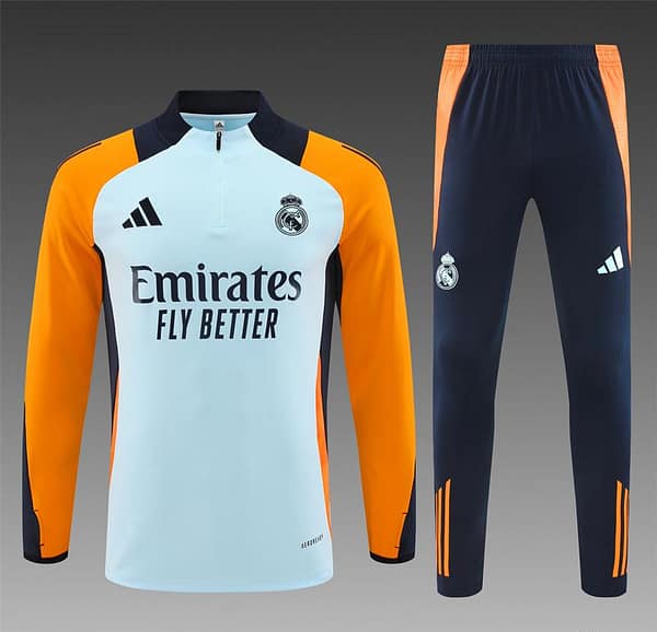 24/25 Real Madrid Light Blue/Orange Half Zipper Jacket+Long Pants - Image 18