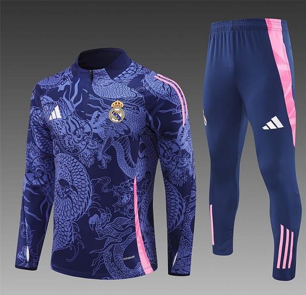 24/25 Real Madrid Navy Dragon Half Zipper Jacket+Long Pants