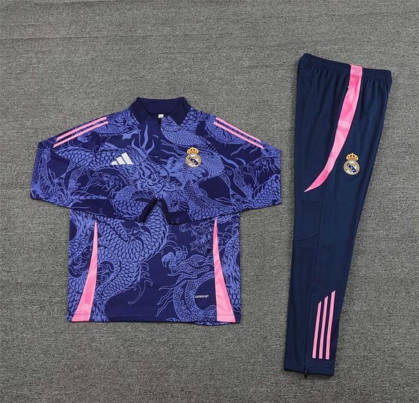 24/25 Real Madrid Navy Dragon Half Zipper Jacket+Long Pants - Image 14