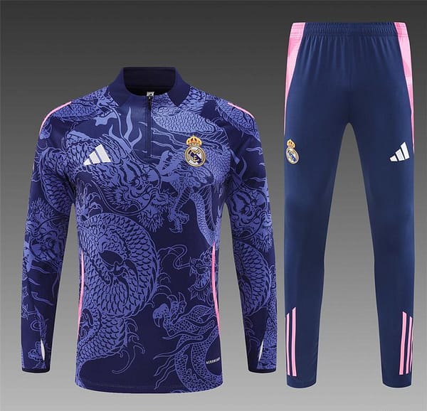 24/25 Real Madrid Navy Dragon Half Zipper Jacket+Long Pants - Image 18