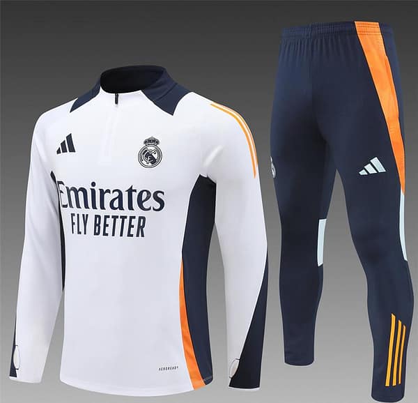 24/25 Kids Real Madrid White Half Zipper Jacket+Long Pants