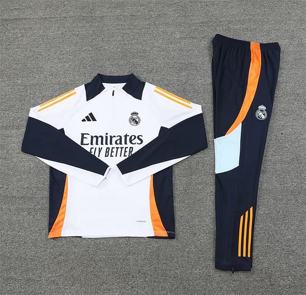 24/25 Kids Real Madrid White Half Zipper Jacket+Long Pants - Image 15
