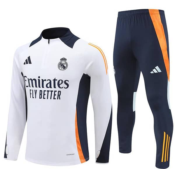 24/25 Kids Real Madrid White Half Zipper Jacket+Long Pants - Image 18