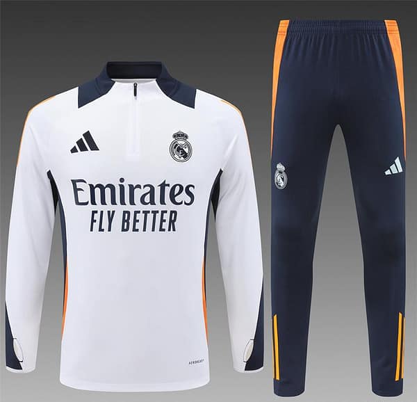 24/25 Kids Real Madrid White Half Zipper Jacket+Long Pants - Image 19