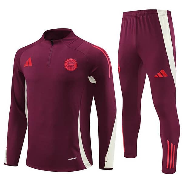 24/25 Bayern Munich Wine Half Zipper Jacket+Long Pants - Image 17