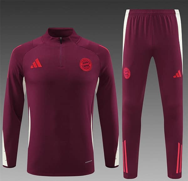 24/25 Bayern Munich Wine Half Zipper Jacket+Long Pants - Image 18