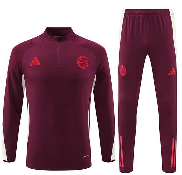 24/25 Bayern Munich Wine Half Zipper Jacket+Long Pants - Image 19