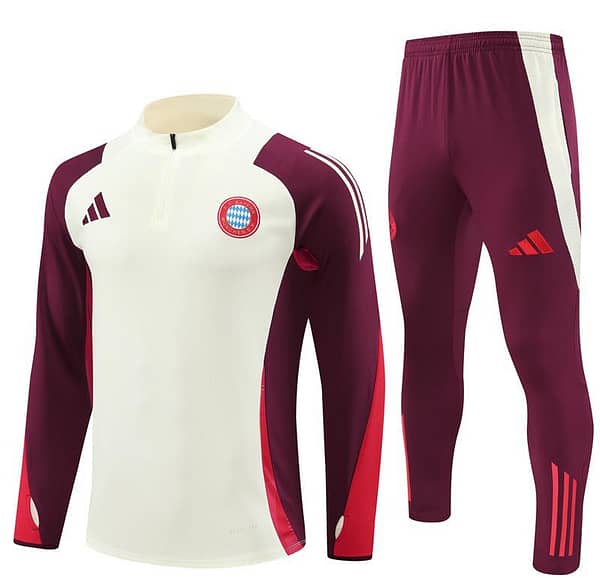 24/25 Kids Bayern Munich Light Yellow/Wine Half Zipper Jacket+Long Pants - Image 17
