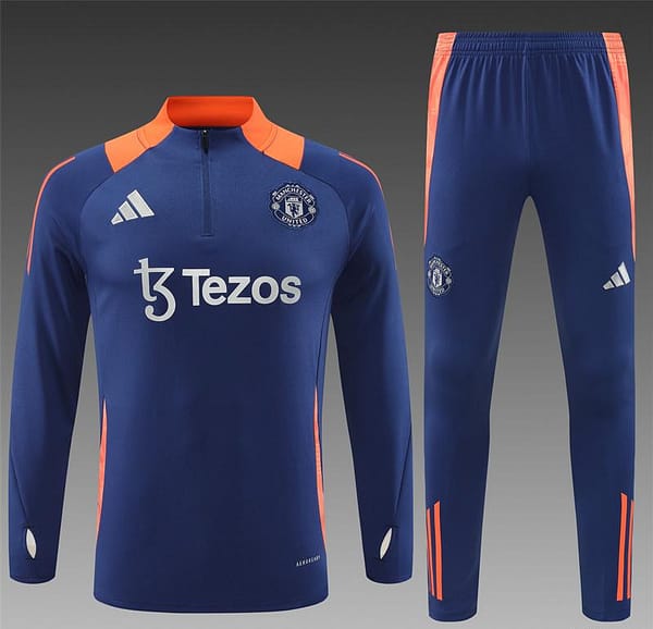 24/25 Manchester United Navy Half Zipper Jacket+Long Pants - Image 18