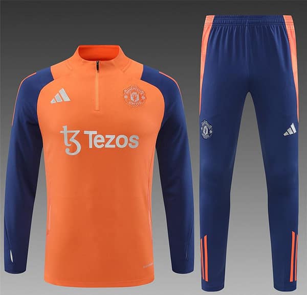 24/25 Manchester United Orange Half Zipper Jacket+Long Pants - Image 18