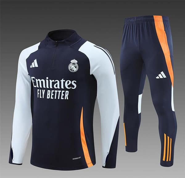 24/25 Real Madrid White/Navy Half Zipper Jacket+Long Pants