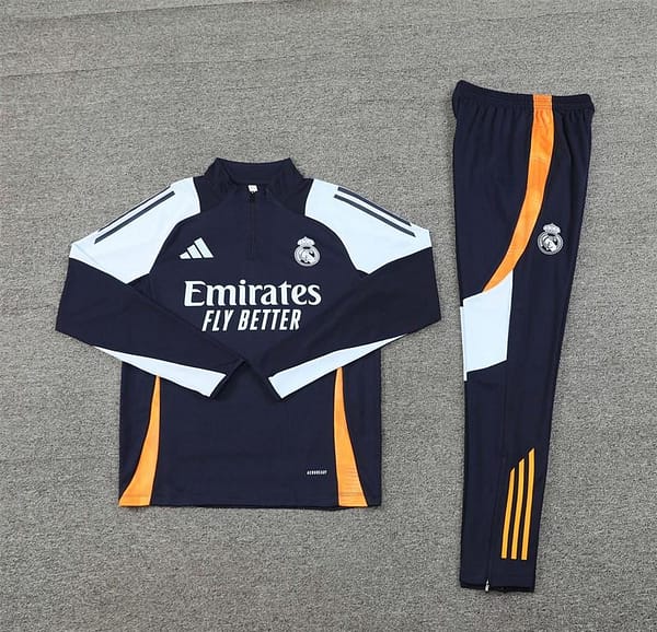 24/25 Real Madrid White/Navy Half Zipper Jacket+Long Pants - Image 14