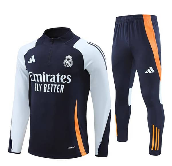 24/25 Real Madrid White/Navy Half Zipper Jacket+Long Pants - Image 17