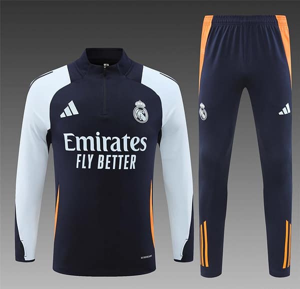 24/25 Real Madrid White/Navy Half Zipper Jacket+Long Pants - Image 18