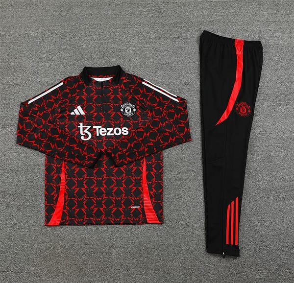 24/25 Manchester United Black/Red Special Half Zipper Jacket+Long Pants - Image 14