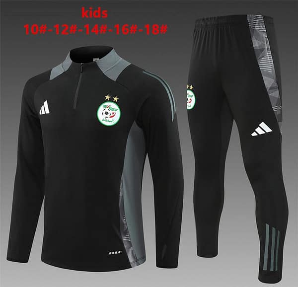 2024 Kids Algeria Black Half Zipper Jacket+Long Pants