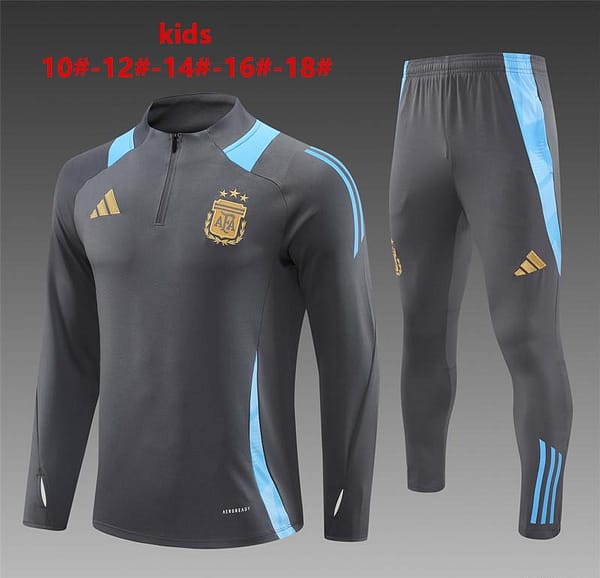 2024 Kids Argentina Grey Half Zipper Jacket+Long Pants