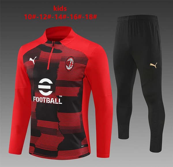 24/25 Kids AC Milan Red Half Zipper Jacket+Long Pants