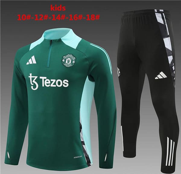 24/25 Kids Manchester United Green Half Zipper Jacket+Long Pants