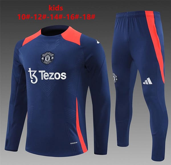 24/25 Kids Manchester United Navy Half Zipper Jacket+Long Pants