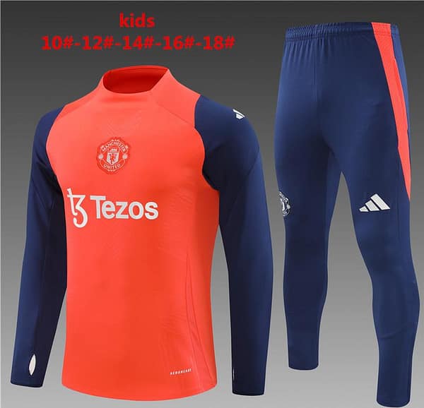 24/25 Kids Manchester United Orange/Navy Half Zipper Jacket+Long Pants
