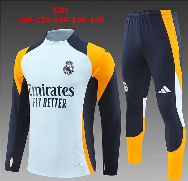 24/25 Kids Real Madrid Light Blue/Navy/Orange Half Zipper Jacket+Long Pants