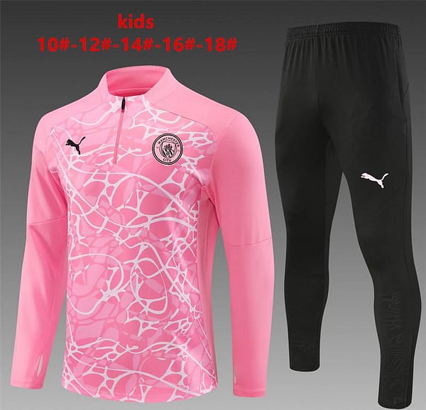 24/25 Kids Manchester City Pink Half Zipper Jacket+Long Pants