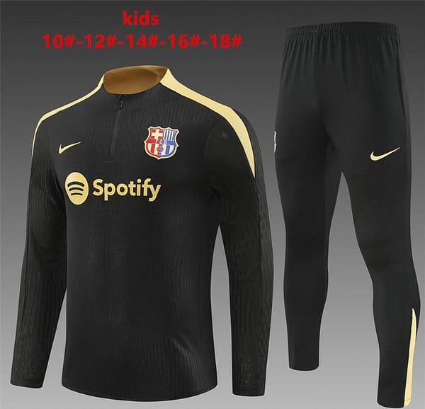 24/25 Kids Barcelona Black Half Zipper Jacket+Long Pants