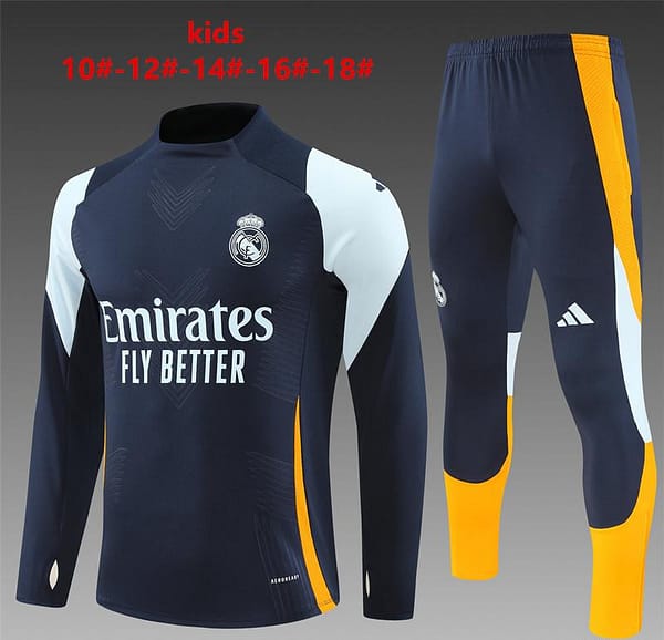 24/25 Kids Real Madrid Navy Half Zipper Jacket+Long Pants