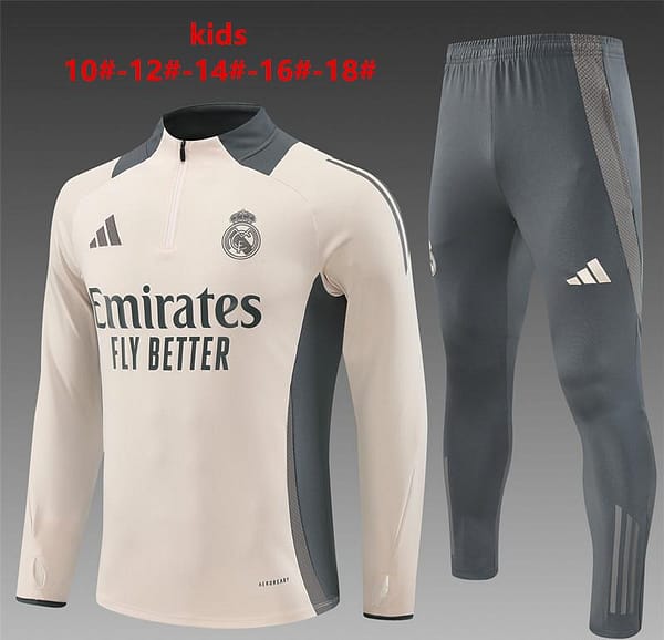 24/25 Kids Real Madrid Khaki Half Zipper Jacket+Long Pants
