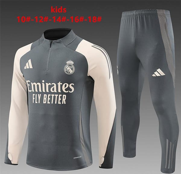 24/25 Kids Real Madrid Grey/Khaki Half Zipper Jacket+Long Pants