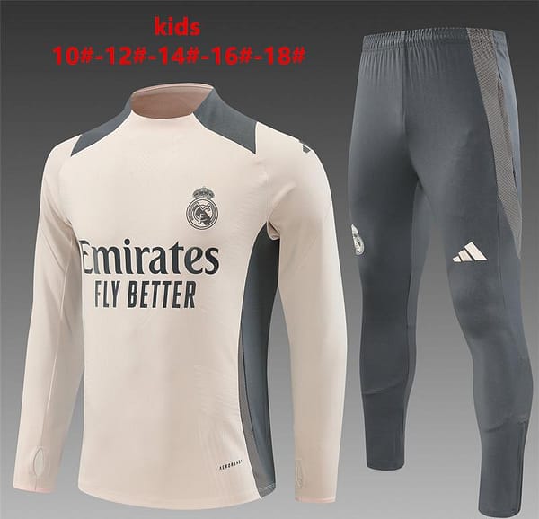 24/25 Kids Real Madrid khaki Half Zipper Jacket+Long Pants