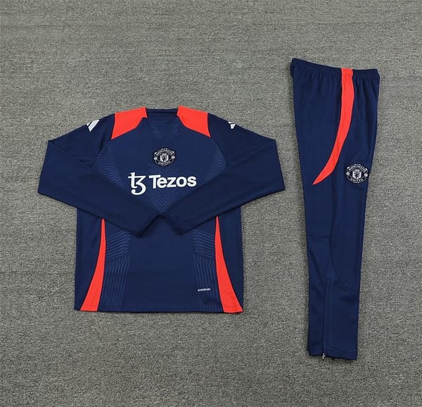 24/25 Kids Manchester United Navy Half Zipper Jacket+Long Pants - Image 14