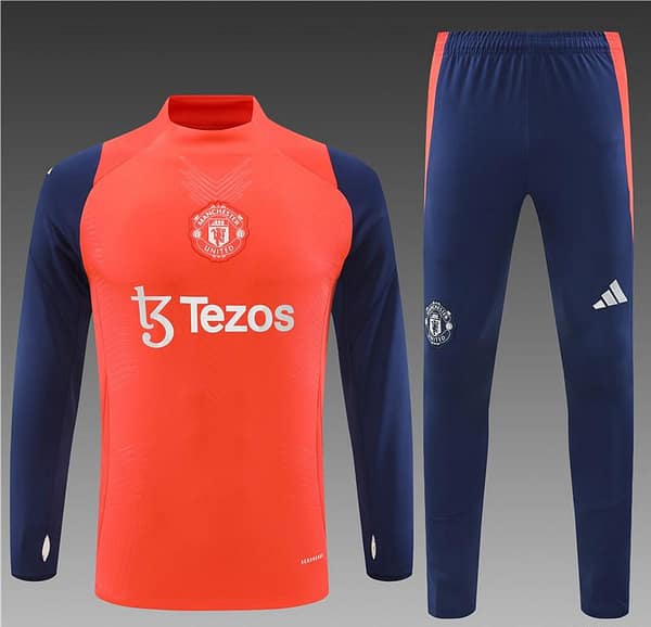 24/25 Manchester United Orange/Navy Half Zipper Jacket+Long Pants - Image 18