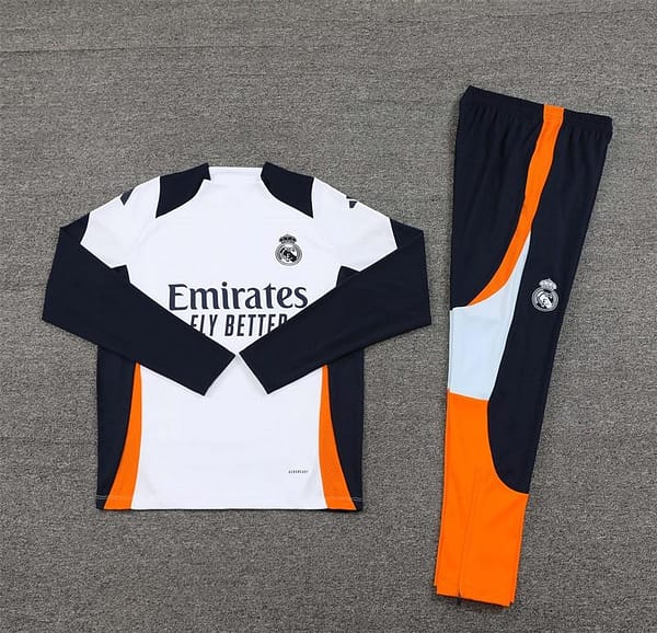 24/25 Real Madrid White/Navy/Orange Half Zipper Jacket+Long Pants - Image 15