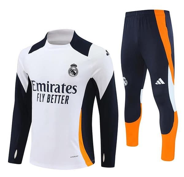 24/25 Real Madrid White/Navy/Orange Half Zipper Jacket+Long Pants - Image 18