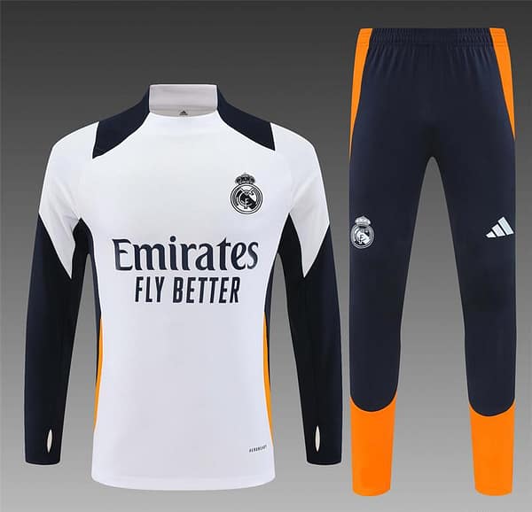 24/25 Real Madrid White/Navy/Orange Half Zipper Jacket+Long Pants - Image 19