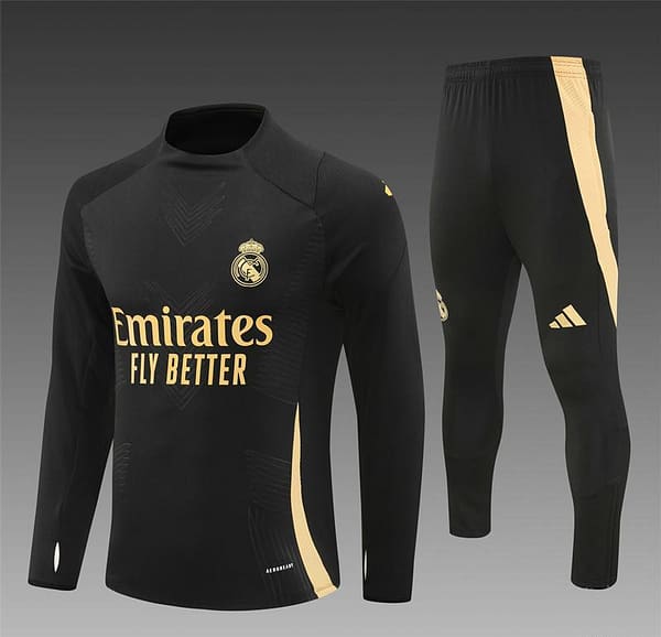 24/25 Real Madrid Black/Golden Half Zipper Jacket+Long Pants