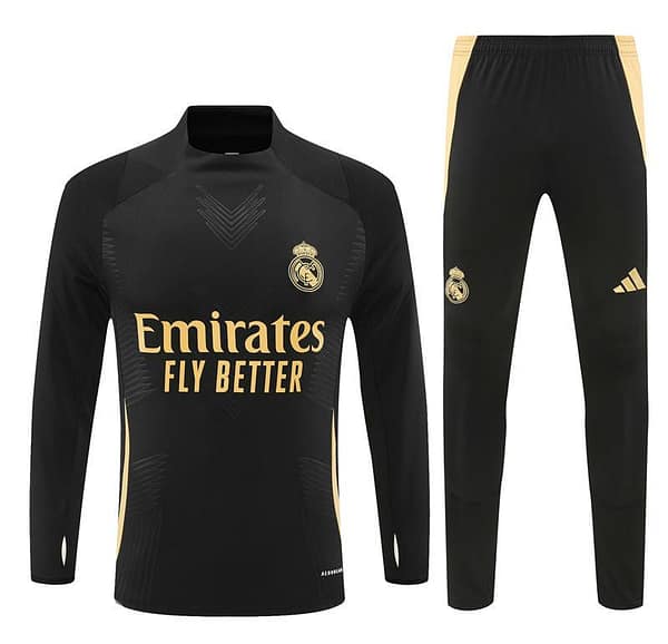 24/25 Real Madrid Black/Golden Half Zipper Jacket+Long Pants - Image 19