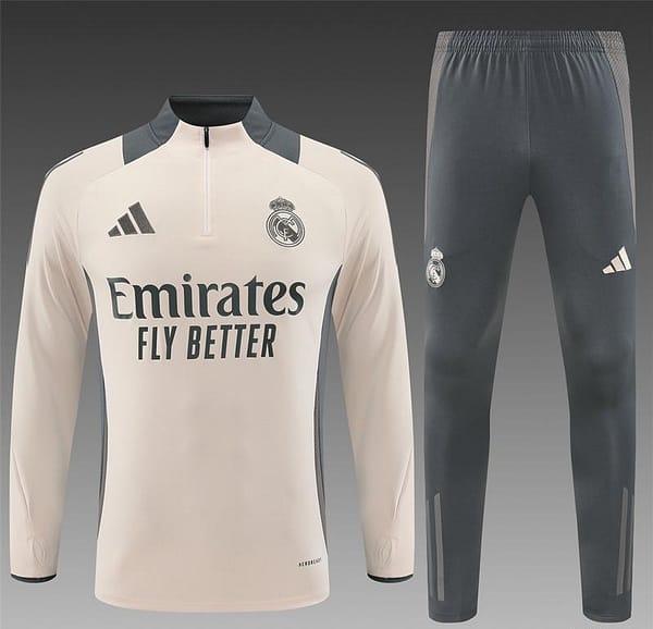 24/25 Real Madrid Khaki Half Zipper Jacket+Long Pants - Image 19