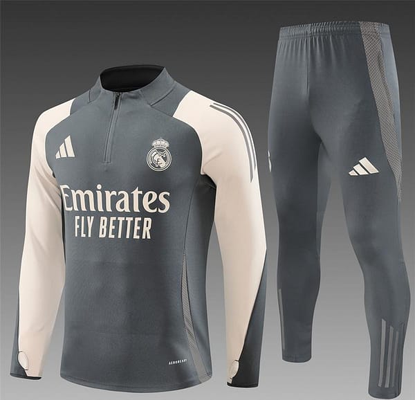 24/25 Real Madrid Grey/Khaki Half Zipper Jacket+Long Pants