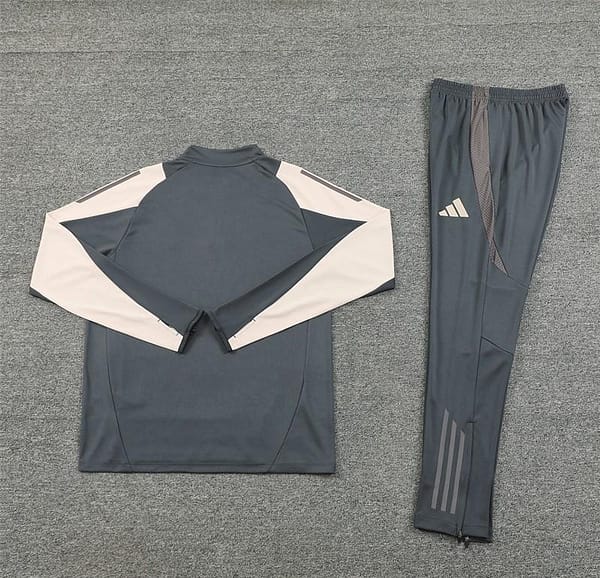 24/25 Real Madrid Grey/Khaki Half Zipper Jacket+Long Pants - Image 5
