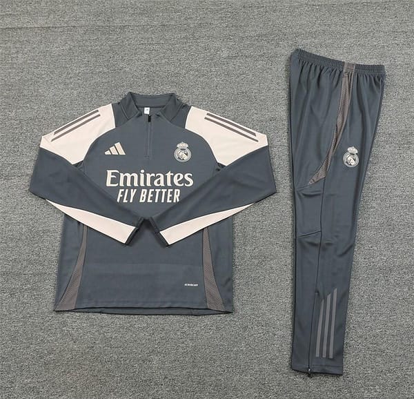 24/25 Real Madrid Grey/Khaki Half Zipper Jacket+Long Pants - Image 12