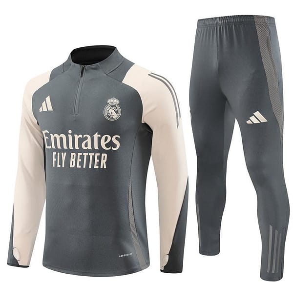 24/25 Real Madrid Grey/Khaki Half Zipper Jacket+Long Pants - Image 15