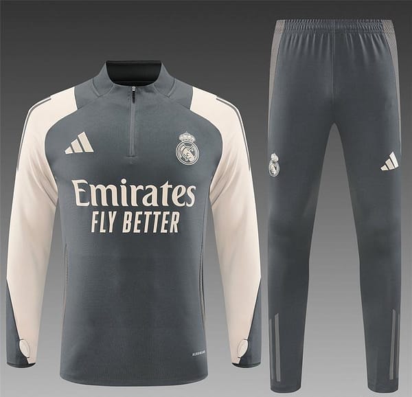 24/25 Real Madrid Grey/Khaki Half Zipper Jacket+Long Pants - Image 16
