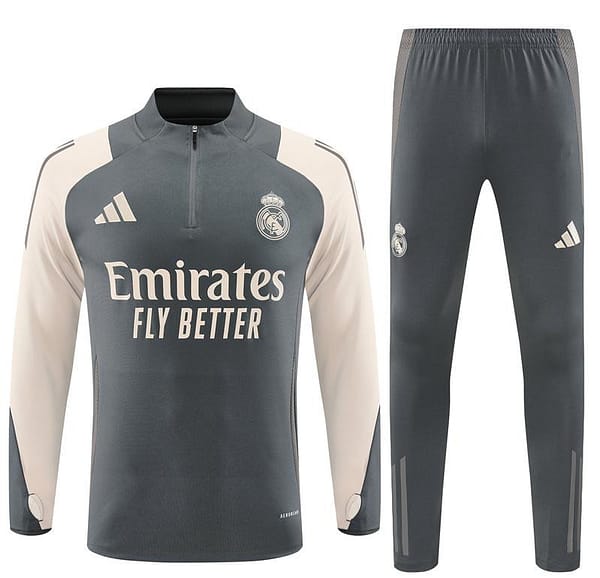 24/25 Real Madrid Grey/Khaki Half Zipper Jacket+Long Pants - Image 17