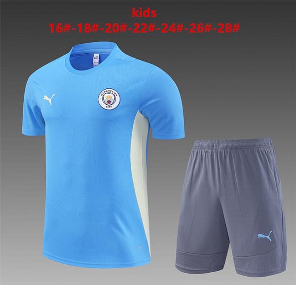 24/25 Kids Manchester City Sky Blue Short Sleeve Jersey+Shorts